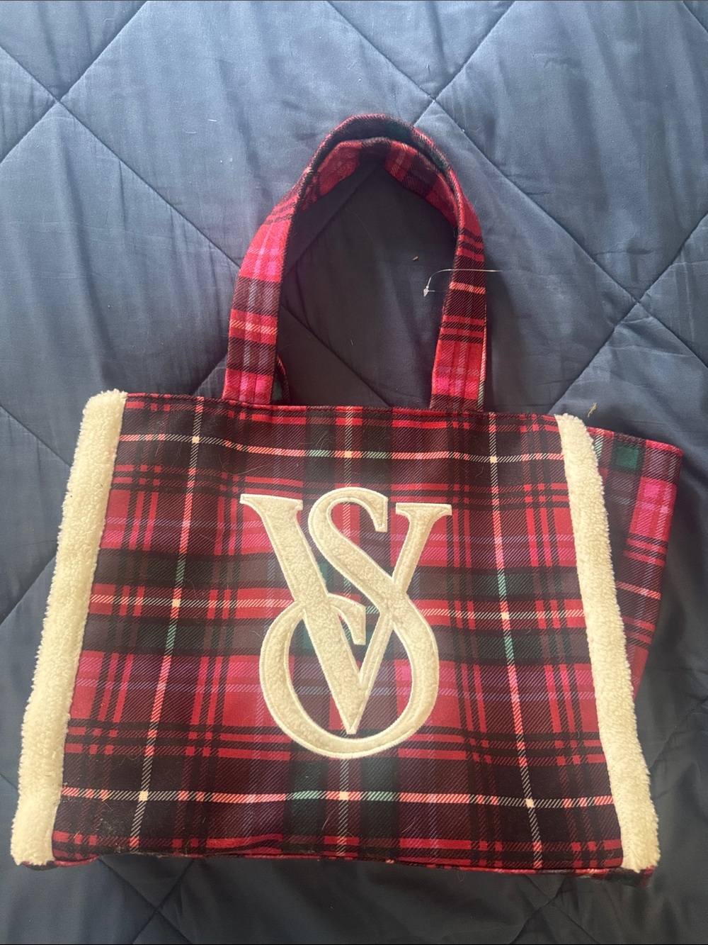New Victoria’s Secret Plaid Red Tote Bag with Cream Trim